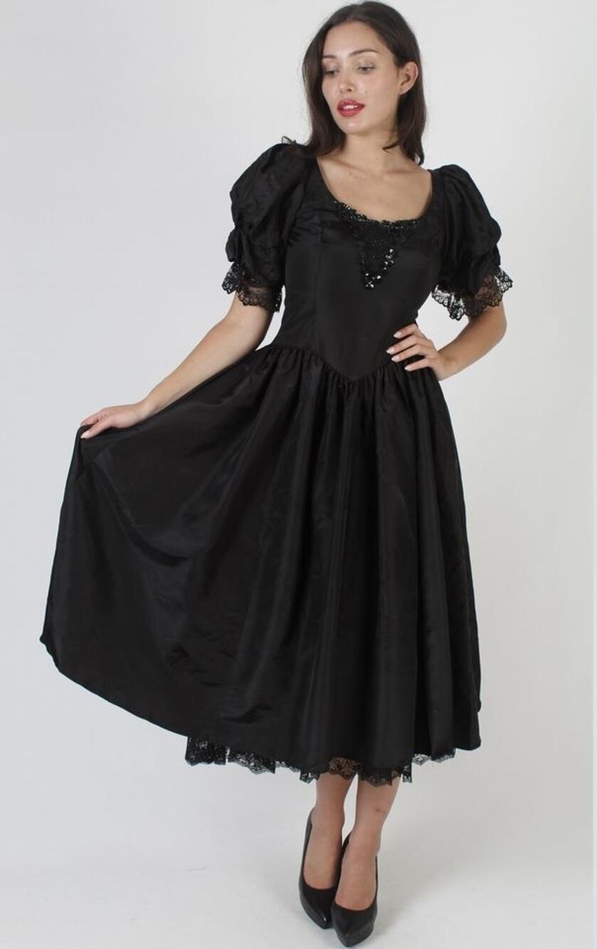 Vintage GUNNE SAX Jessica McClintock 1980s Prom Dress Black Goth Romantic Size 9